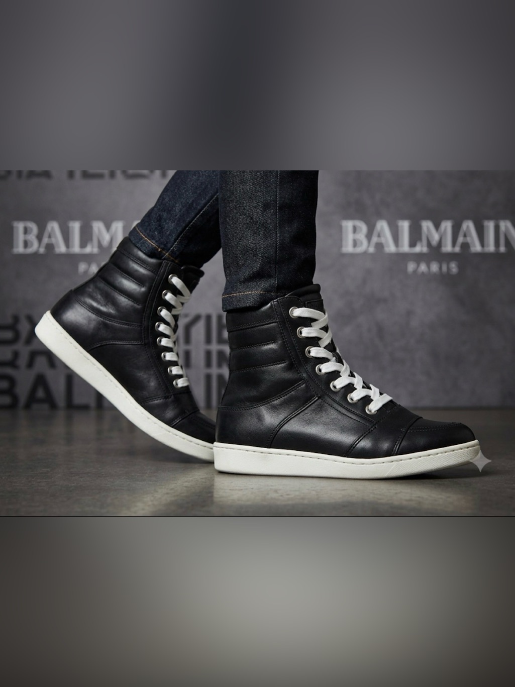 New Authentic Balmain Luxury Designer Boys High Top Leather Sneakers Sz 13.5